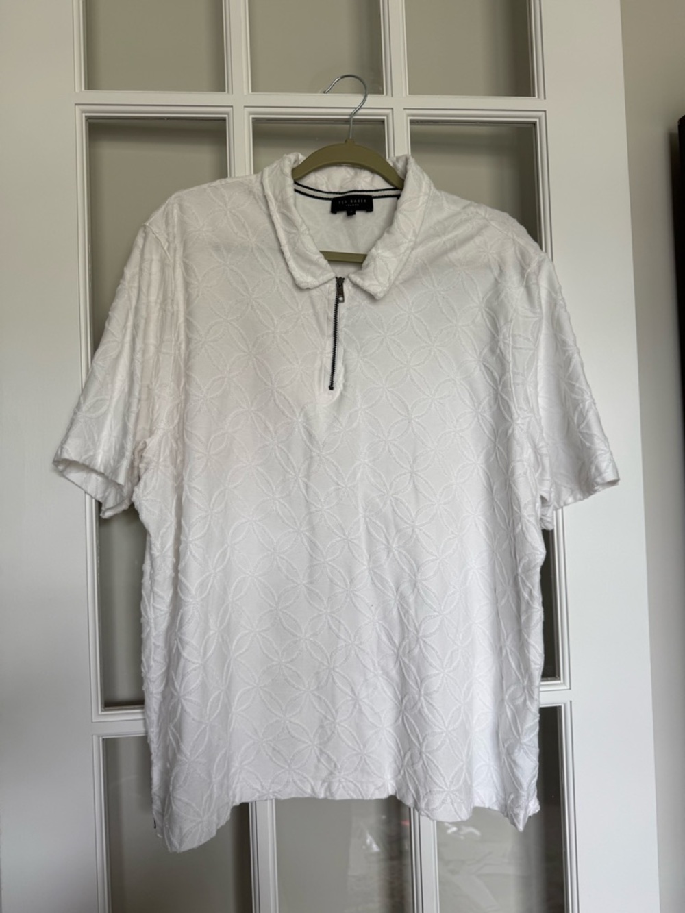 Ted Baker White Textured Half-Zip Polo